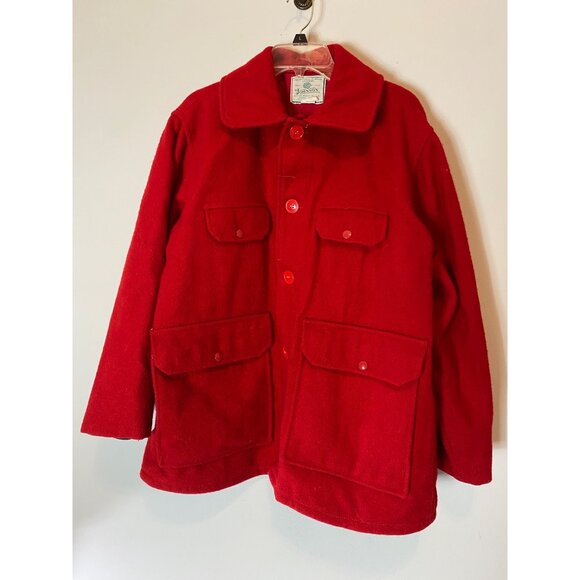 Vintage Johnson Woolen Mills Red Wool Jacket Size 44 USA Buttons 4 Pockets - Picture 3 of 12